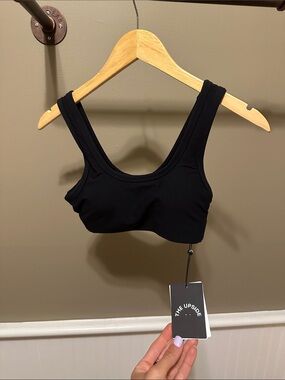 The Upside Black Scoop-Front Sports Bra